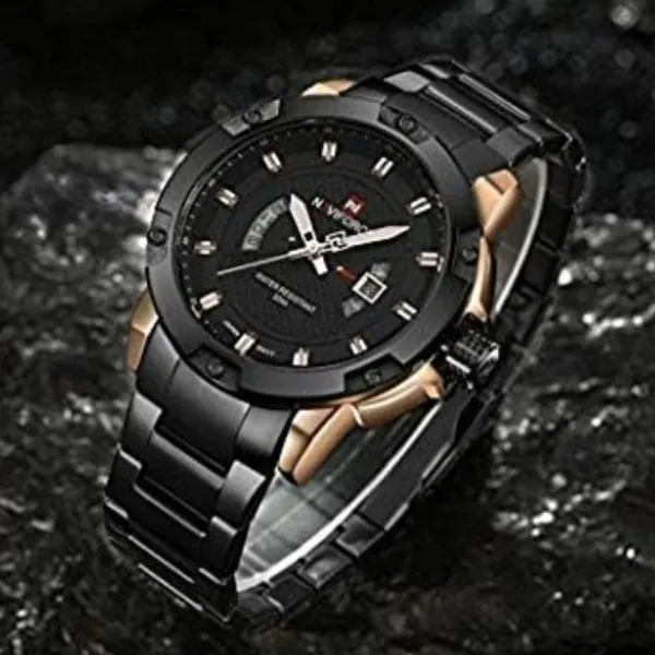 Naviforce 9085 Water Resistant Stainless Steel Quartz Men's Watch – Dial Color: Rose, Strap Color: Black – View 3