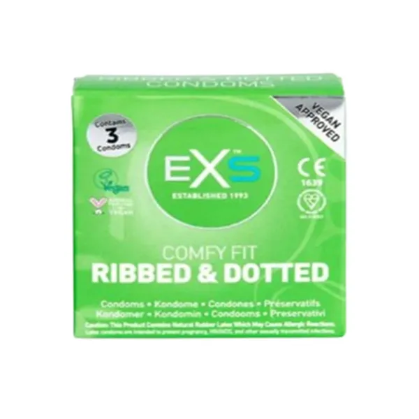 EXS Comfy Fit Ribbed & Dotted Condom 9pcs Pack Vegan-Friendly – View 2