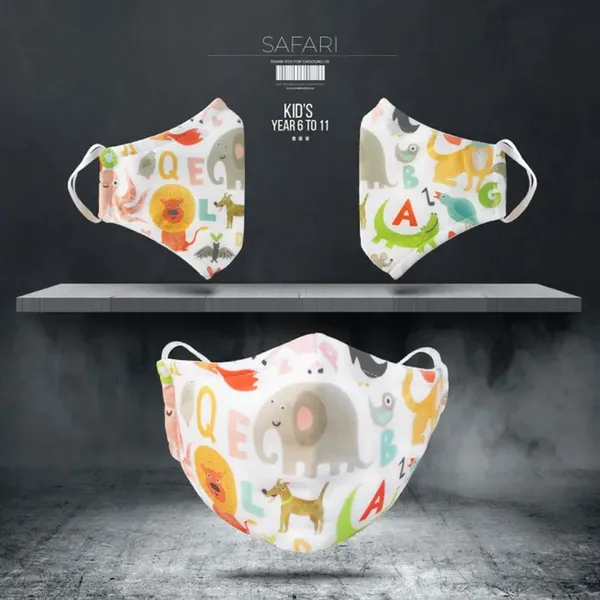 Fabrilife Premium 5 Layer Safari Kids Designer Edition Cotton Mask – View 3