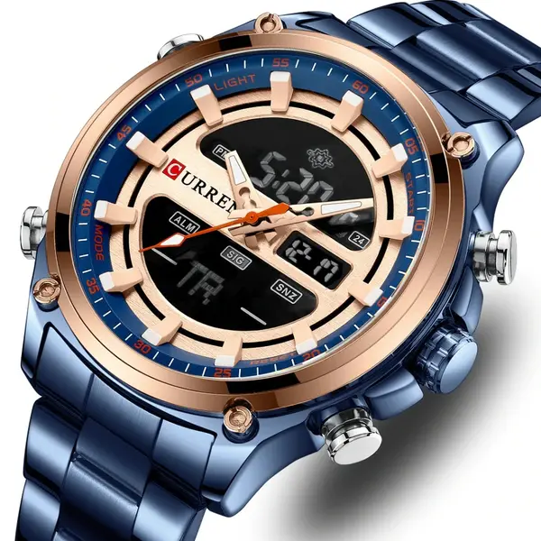 Curren 8404 Stainless Steel Dual Movement Military Men's Watch – Dial Color: Blue, Strap Color: Blue – View 3