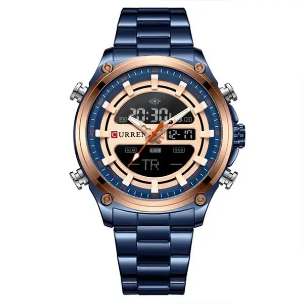 Curren 8404 Stainless Steel Dual Movement Military Men's Watch – Dial Color: Blue, Strap Color: Blue – View 1