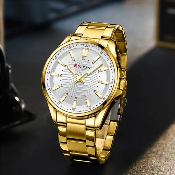 Curren 8424 Luxury Stainless Steel Quartz Casual Fashion Men's Watch – Dial Color: White, Strap Color: Gold – View 3