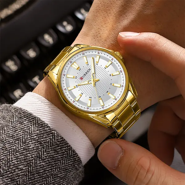 Curren 8424 Luxury Stainless Steel Quartz Casual Fashion Men's Watch – Dial Color: White, Strap Color: Gold – View 4
