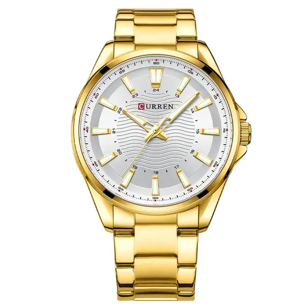 Curren 8424 Luxury Stainless Steel Quartz Casual Fashion Men's Watch – Dial Color: White, Strap Color: Gold – View 1