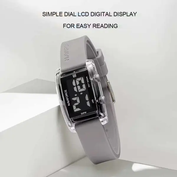 Naviforce NF7118 Comfortable Silicone Starp Digital Fashion Women's Watch – Dial Color: Black, Strap Color: Grey – View 2