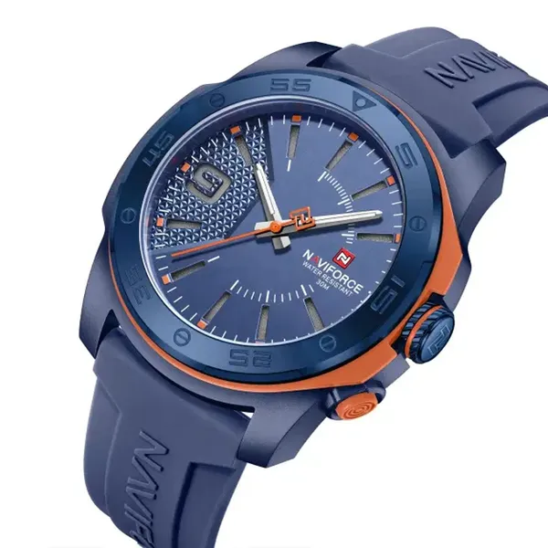 Naviforce 7112T Waterproof Comfortable Silicone Strap Quartz Sports Men Watch – Dial Color: Blue, Strap Color: Blue – View 2