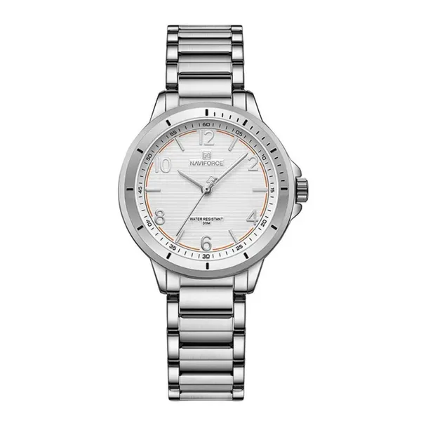 NAVIFORCE NF5021 Water Resistant Stainless Steel Quartz Women's Watch – Dial Color: White, Strap Color: Silver – View 1