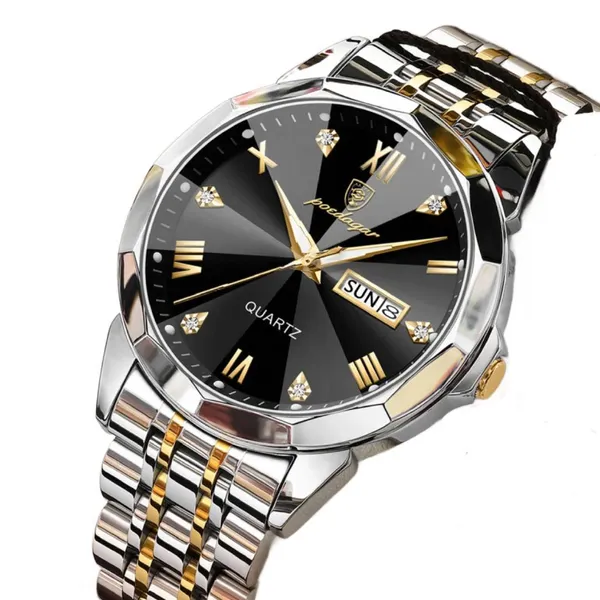Poedagar 810 Adults Stainless Steel Men's Watch – Dial Color: Gold, Strap Color: Silver – View 2