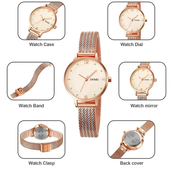 SKMEI 1874 Luxury Brand Diamond Quartz Ladies Watch – Dial Color: Brown, Strap Color:  Brown  – View 4