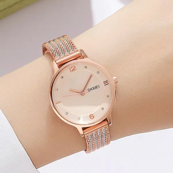 SKMEI 1874 Luxury Brand Diamond Quartz Ladies Watch – Dial Color: Brown, Strap Color:  Brown  – View 2