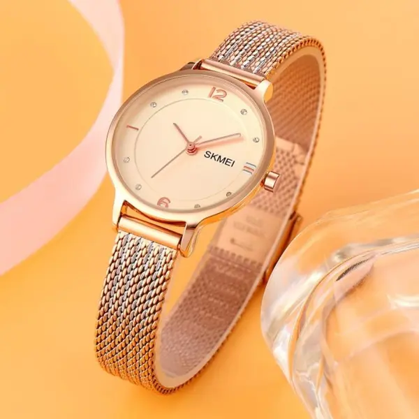 SKMEI 1874 Luxury Brand Diamond Quartz Ladies Watch – Dial Color: Brown, Strap Color:  Brown  – View 3