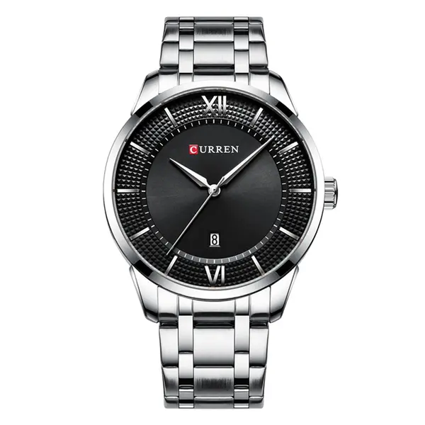 Curren 8356 Luxury Stainless Steel Analog Men's Watch – Dial Color: Black, Strap Color: Silver – View 1