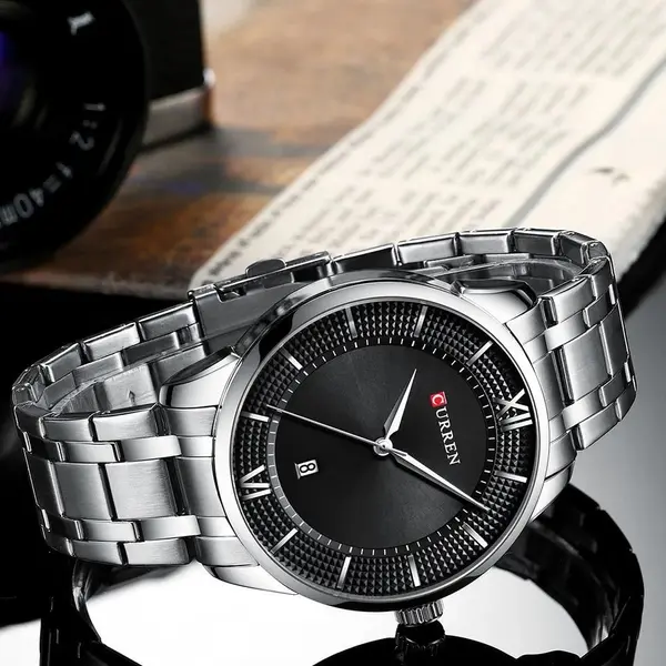 Curren 8356 Luxury Stainless Steel Analog Men's Watch – Dial Color: Black, Strap Color: Silver – View 2