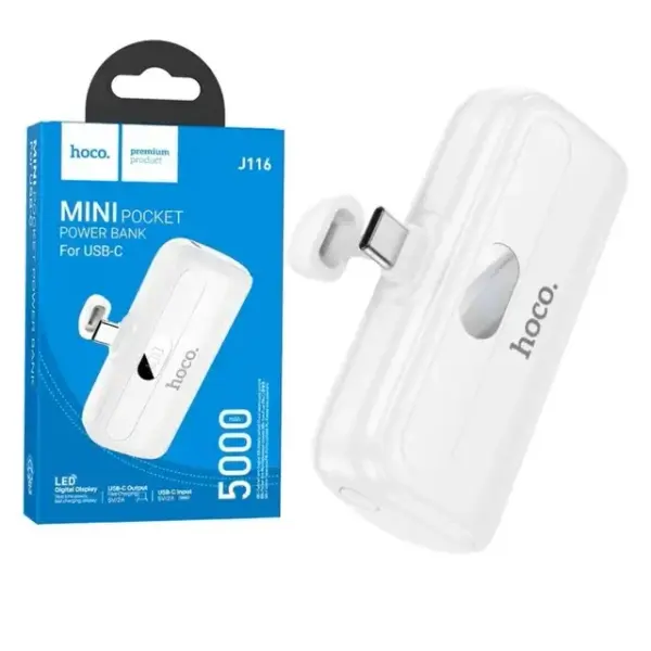 HOCO J116 5000mAh Cool Fast Charging Mini Pocket Power Bank – Color: White – View 3