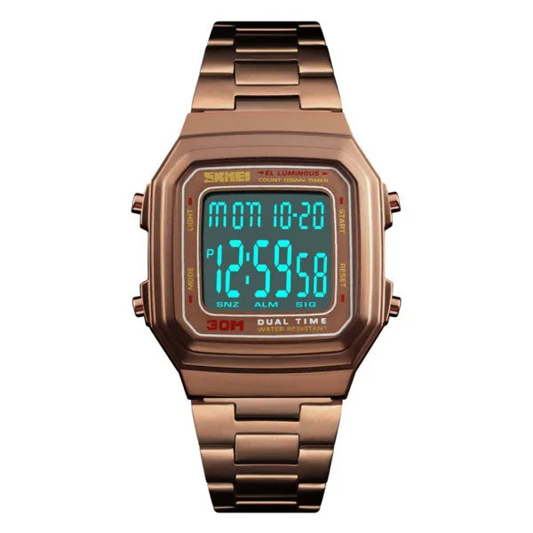 Skmei 1337 Stainless Steel Square Men's Watch – Dial Color: Rose, Strap Color: Rose – View 1