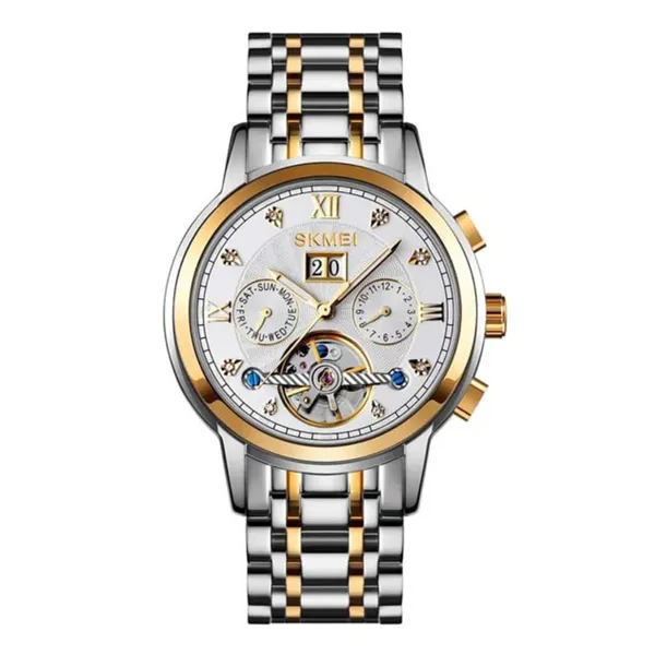SKMEI M029 Mechanical Automatic Luxury Watch for Men – Dial Color: Rose, Strap Color: Silver – View 1