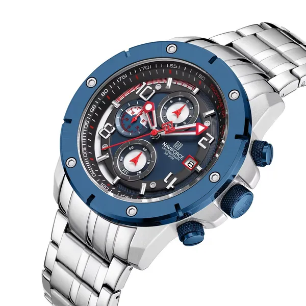 NAVIFORCE NF8056 Stylish and Trendy Men’s Watch – Dial Color: Blue, Strap Color: Silver – View 2