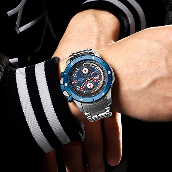 NAVIFORCE NF8056 Stylish and Trendy Men’s Watch – Dial Color: Blue, Strap Color: Silver – View 5