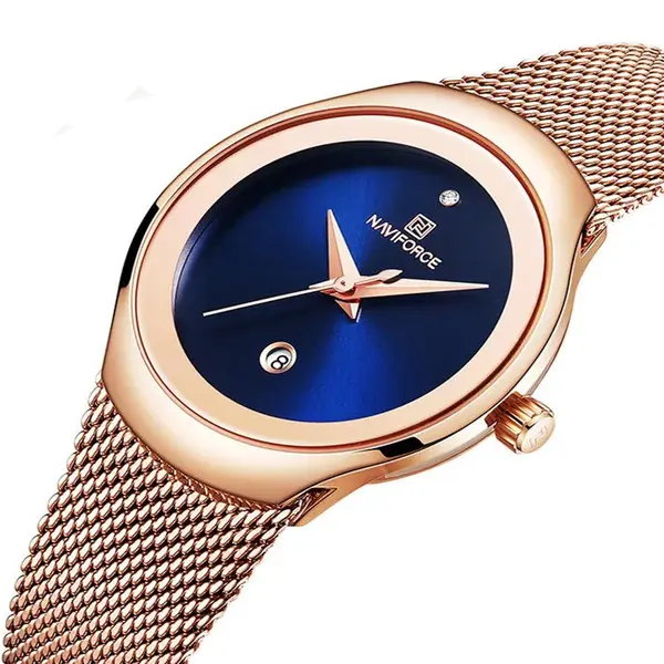 Naviforce NF5004 Milanese Mesh Strap Waterproof Versatile Ultra Thin Women's watch – Dial Color: Blue, Strap Color:  Brown  – View 4