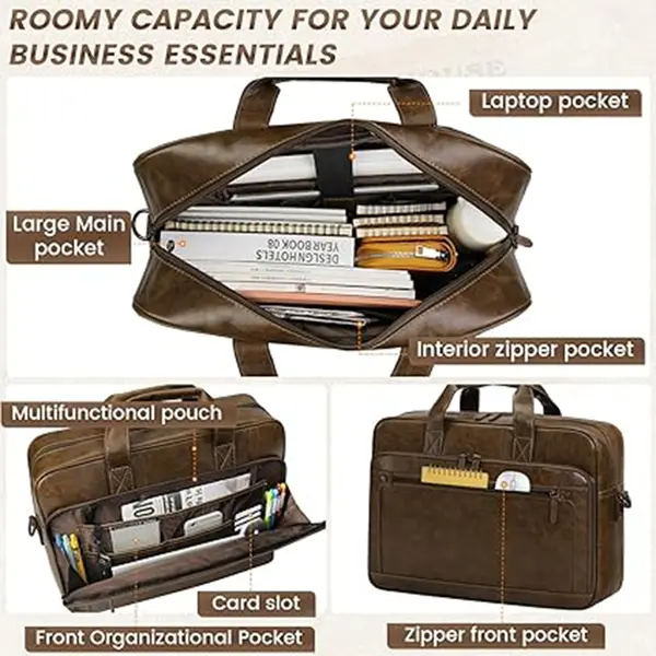 RAINSMORE Mens 16 Inch Crossbody Shoulder Office Bag Retro College Satchel – Color: Brown – View 2