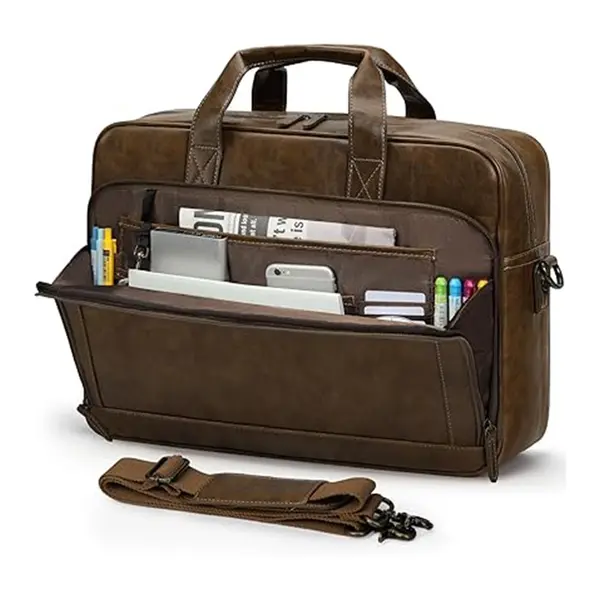 RAINSMORE Mens 16 Inch Crossbody Shoulder Office Bag Retro College Satchel – Color: Brown – View 1