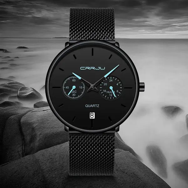 CRRJU 2162 Ultrathin Mesh Stainless Steel Band Business Fashion Men’s Watch – Dial Color: Blue, Strap Color: Blue – View 3