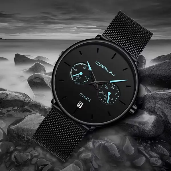 CRRJU 2162 Ultrathin Mesh Stainless Steel Band Business Fashion Men’s Watch – Dial Color: Blue, Strap Color: Blue – View 4