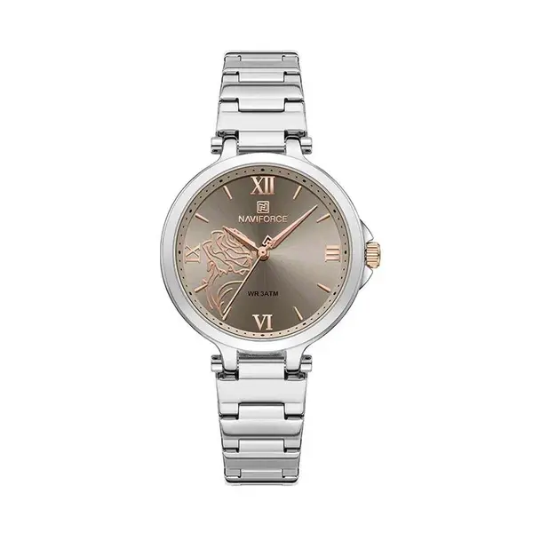 Naviforce NF5060 Luxury Stainless Steel Strap Elegant Fashion Women's Watch – Dial Color: Rose Gold, Strap Color: Silver – View 1