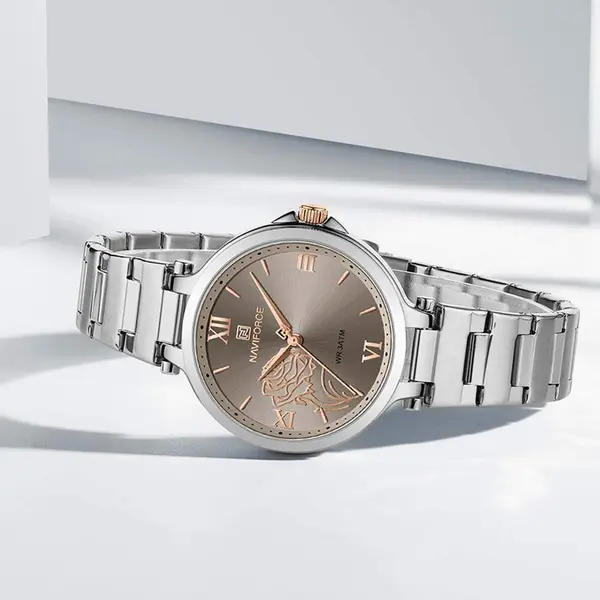 Naviforce NF5060 Luxury Stainless Steel Strap Elegant Fashion Women's Watch – Dial Color: Rose Gold, Strap Color: Silver – View 3
