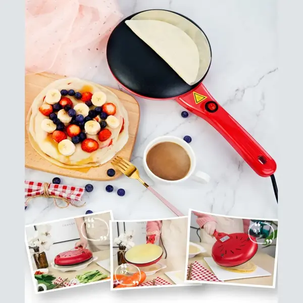 22cm 220V 900W Electric Non-Stick Pizza Maker – Color: Red – View 2
