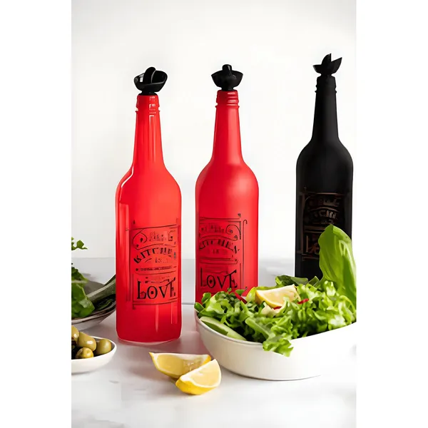 HEREVIN 151144-801 0.75 Ltr Drip-Free Borosilicate Glass Oil Bottle Bright Red – View 2