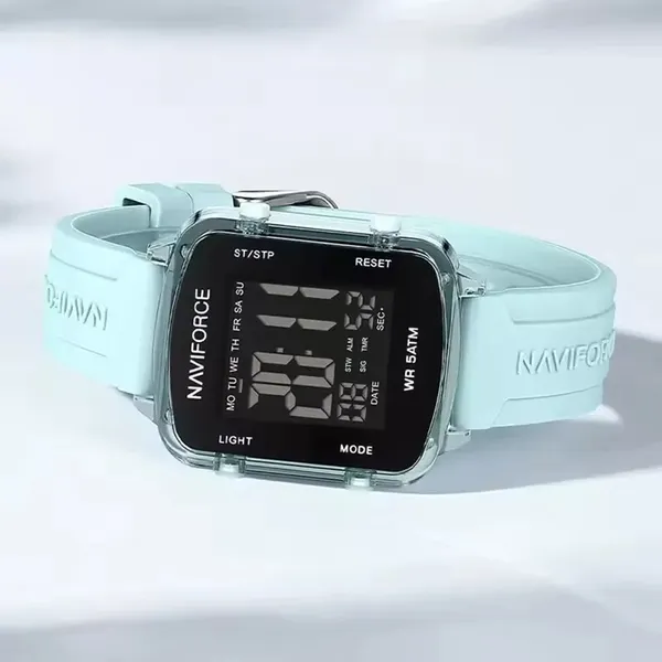 Naviforce 7120 Silicone Strap Multi-Functional Sport Fashion Digital Women Watch – Dial Color: Black, Strap Color: Sky Blue – View 2
