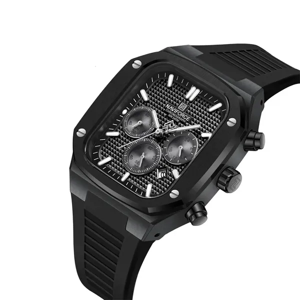 Naviforce 8037 Comfortable Silicone Band Multifunctional Sports Men's Watch – Dial Color: Black, Strap Color: Black – View 2