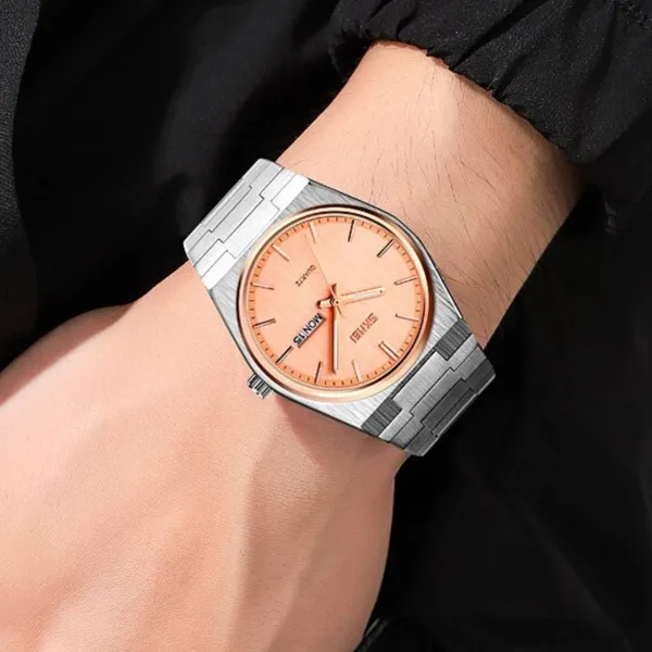 Skmei 9288 Zinc Alloy Luxury Material Men's Watch – Dial Color: Gold, Strap Color: Silver – View 4