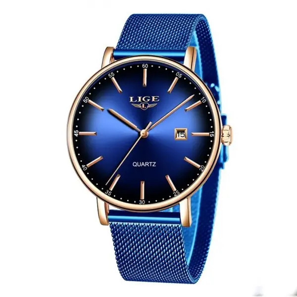 LIGE 9934 Analog Stainless Steel Mesh Belt Luxury Women's Watch – Dial Color: Blue, Strap Color: Blue – View 1