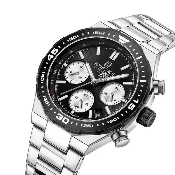 NAVIFORCE NF8049 Luminous Multifunctional Dial Men’s Watch – Dial Color: Black, Strap Color: Silver – View 2