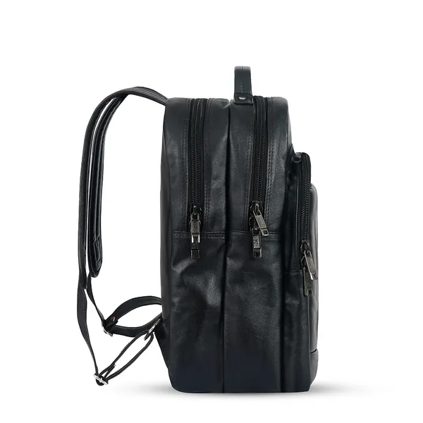 Smart New 4G Laptop Genuine Cow Leather Backpack with Big Space – Color: Black – View 2