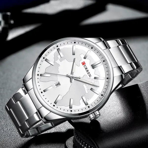  Curren 8366 Authentic Stainless Steel Analog Men's Watch  – Dial Color: Silver, Strap Color: Silver – View 3