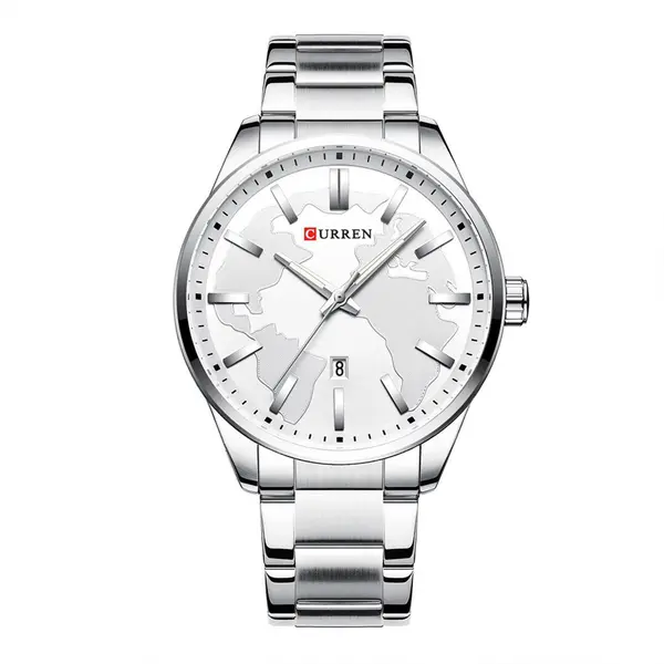  Curren 8366 Authentic Stainless Steel Analog Men's Watch  – Dial Color: Silver, Strap Color: Silver – View 1