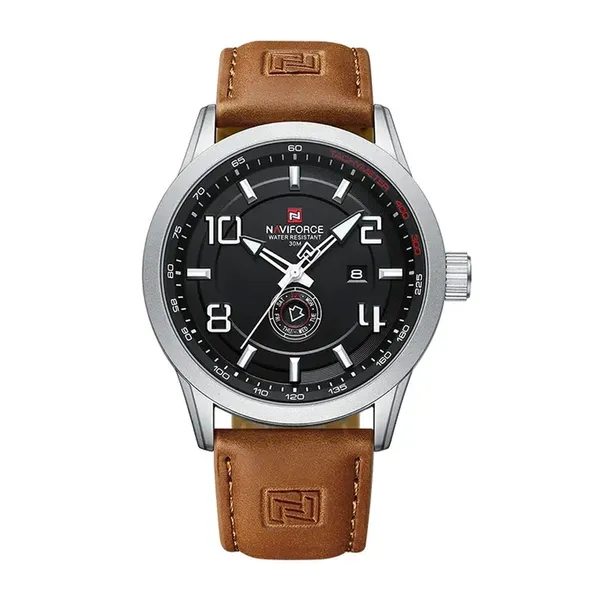 NAVIFORCE NF9229 Luminous Quartz Movement Men’s Watch – Dial Color: White, Strap Color: Brown – View 1