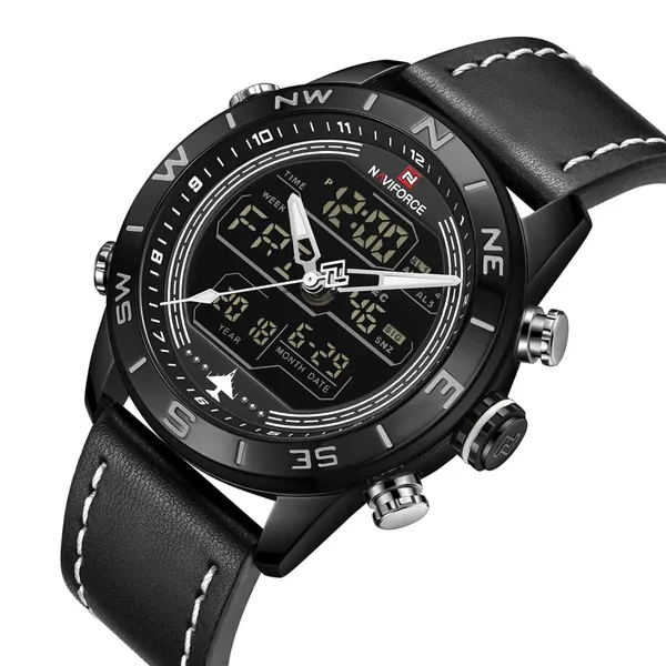 Naviforce NF9144 Luxurious Leather Waterproof Quartz Men's Watch – Dial Color: Black, Strap Color: Black – View 2