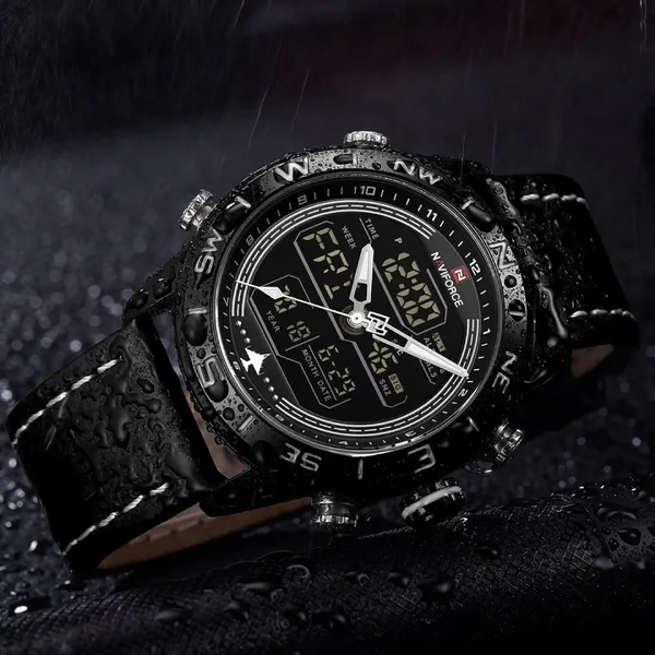 Naviforce NF9144 Luxurious Leather Waterproof Quartz Men's Watch – Dial Color: Black, Strap Color: Black – View 5