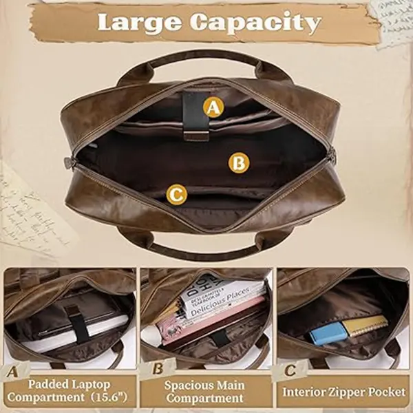 RAINSMORE 15.6 Inch Men PU Vegan Leather Waterproof Office Work Bag – Color: Bronze – View 3