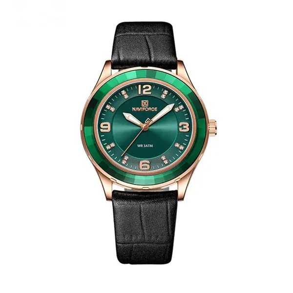 Naviforce NF5040 Genuine Leather Strap Quartz Analog Fashion Men’s Watch – Dial Color: Green, Strap Color: Black – View 1