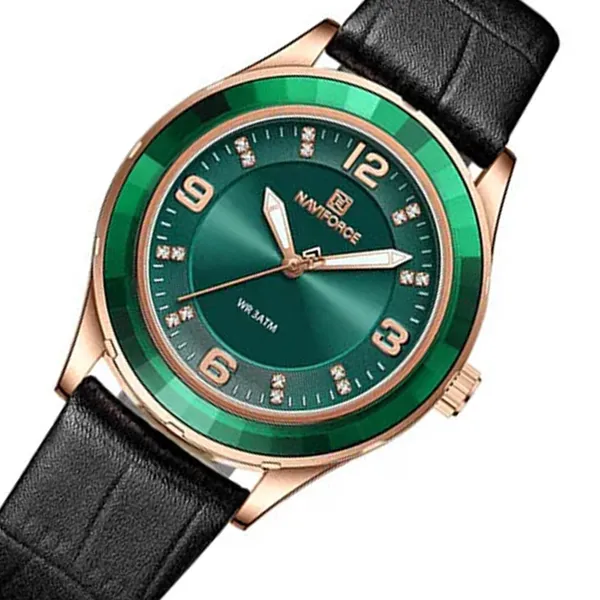 Naviforce NF5040 Genuine Leather Strap Quartz Analog Fashion Men’s Watch – Dial Color: Green, Strap Color: Black – View 2