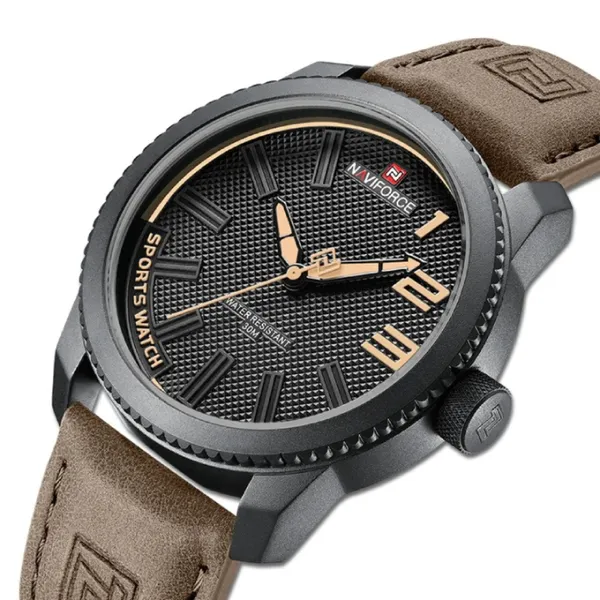 Naviforce 9202 Casual Leather Men's Watch – Dial Color: Black, Strap Color: Brown – View 2