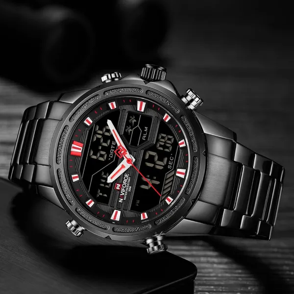 Naviforce NF9138 Luxurious Stainless Steel Men's Watch – Dial Color: Red, Strap Color: Black – View 4