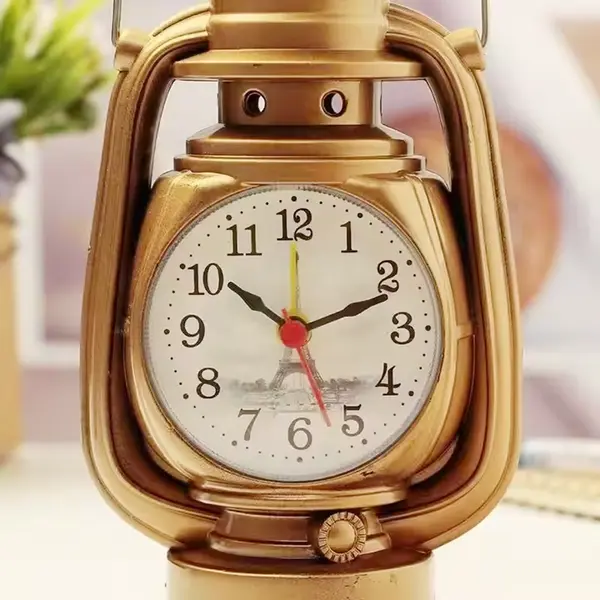 Vintage Alarm Clock Retro Oil Lamp Table Clock Watch – Color: Gold – View 2