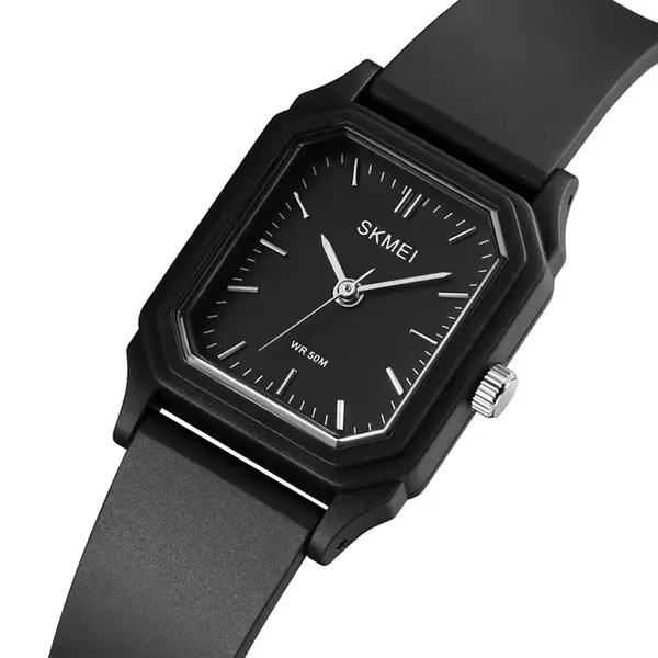 SKMEI 1651 Slim Analog Silicone Strap Casual Men's Watch – Dial Color: Black, Strap Color: Black – View 3