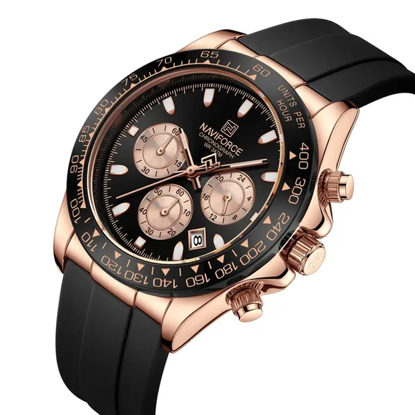 Naviforce NF8054 Sleek Metallic Luminous Men's Watch – Dial Color: Rose, Strap Color: Black – View 2